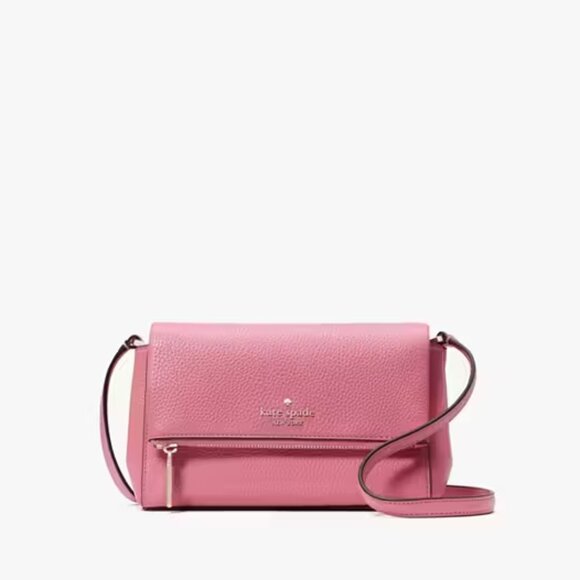 NWT Retail $329 Kate Spade Leila Flap Zip Crossbody Blossom Pink Pebbled Leather - Picture 1 of 5